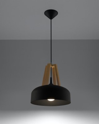 Sollux Lighting Lampa wisząca CASCO czarna/naturalne drewno