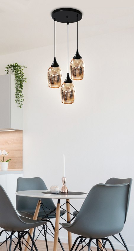 Lampa wisząca czarno-miedziana lustrzane klosze Marina