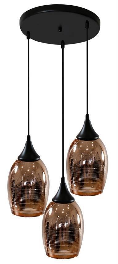 Lampa wisząca czarno-miedziana lustrzane klosze Marina