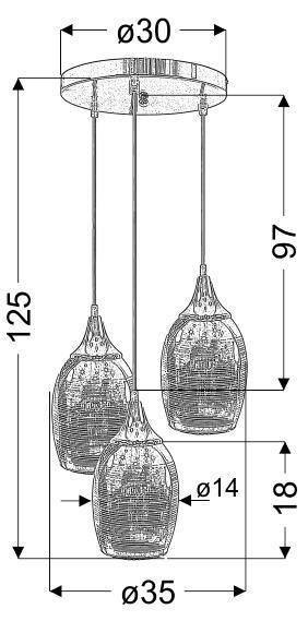 Lampa wisząca czarno-miedziana lustrzane klosze Marina