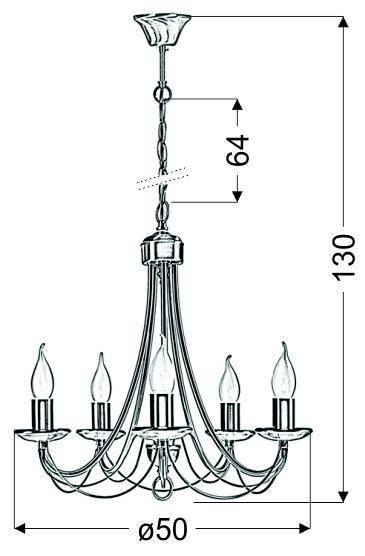 Lampa wisząca patynowa żyrandol 5x40W E14 Muza