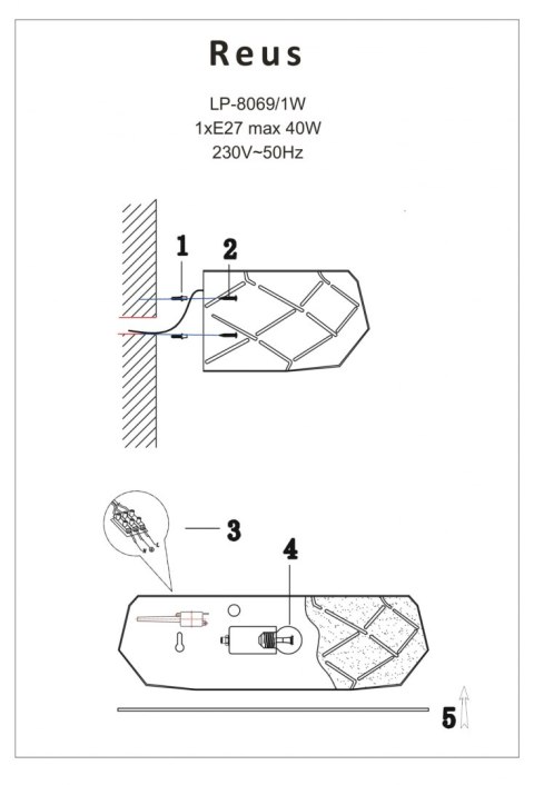 Kinkiet Reus 1xE27 biały LP-8069/1W WH