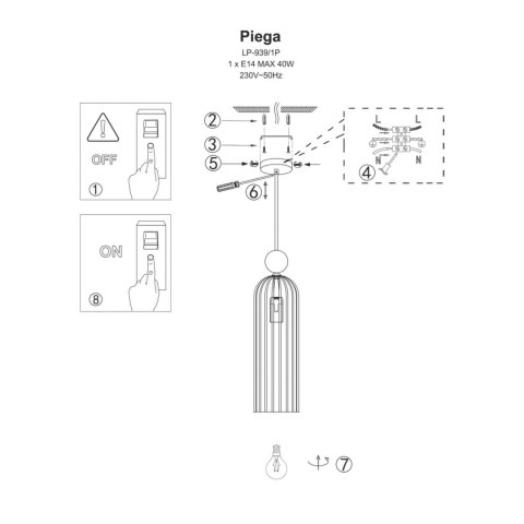 Lampa wisząca Piega 1 smoked 1xE14 Light Prestige
