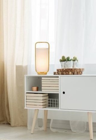 Lampa stołowa isumi ledea 50501044 E27 40w metal, klosz tkanina jasne drewno