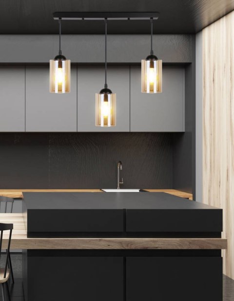 Bistro lampa wisząca czarny 3x40w e27 klosz brązowy