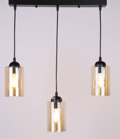 Bistro lampa wisząca czarny 3x40w e27 klosz brązowy