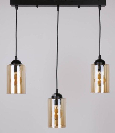 Bistro lampa wisząca czarny 3x40w e27 klosz brązowy