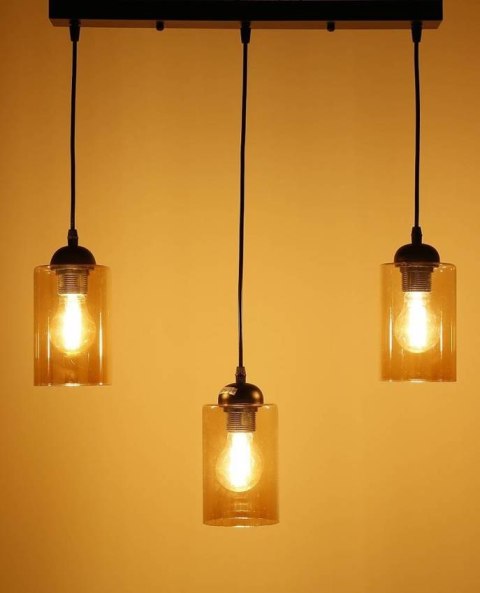 Bistro lampa wisząca czarny 3x40w e27 klosz brązowy