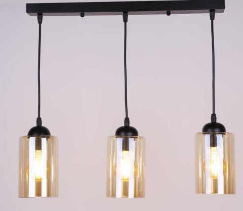 Bistro lampa wisząca czarny 3x40w e27 klosz brązowy