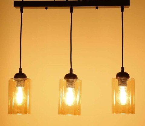 Bistro lampa wisząca czarny 3x40w e27 klosz brązowy