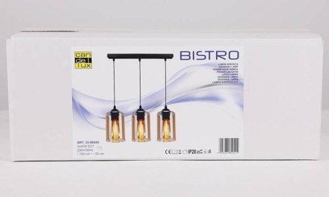 Bistro lampa wisząca czarny 3x40w e27 klosz brązowy