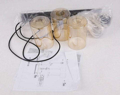 Bistro lampa wisząca czarny 3x40w e27 klosz brązowy