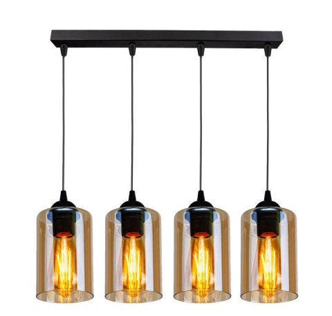 Bistro lampa wisząca czarny 4x40w e27 klosz brązowy