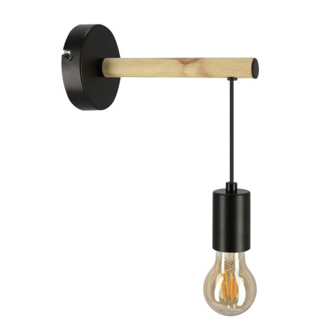 Lampa kinkiet pojedynczy czarny + drewno Izzy 21-75406