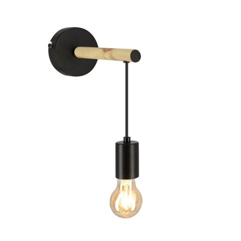 Lampa kinkiet pojedynczy czarny + drewno Izzy 21-75406