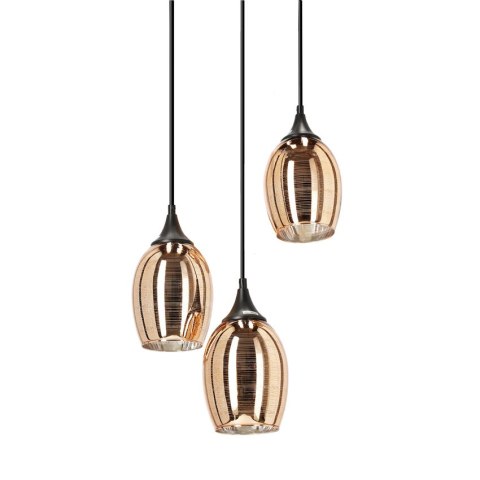 Lampa wisząca czarno-miedziana lustrzane klosze Marina