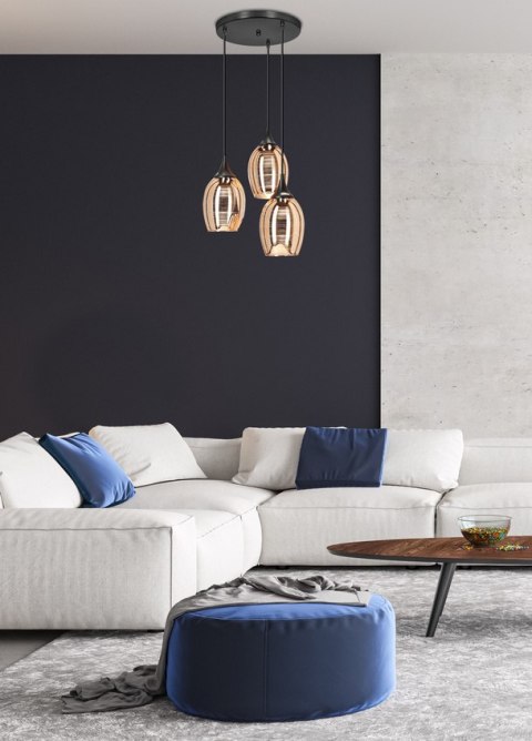 Lampa wisząca czarno-miedziana lustrzane klosze Marina