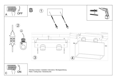 Sollux Lampa Plafon QUAD MAXI czarny