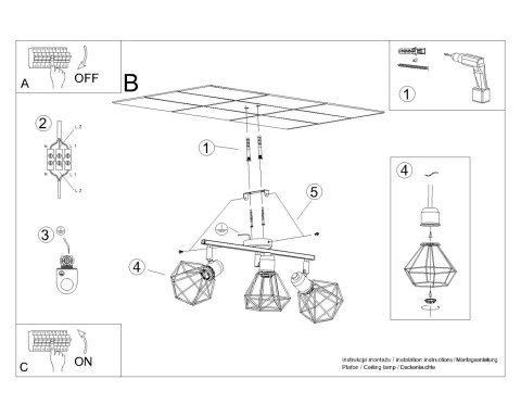 Sollux Lampa Plafon ARTEMIS 3 czarny