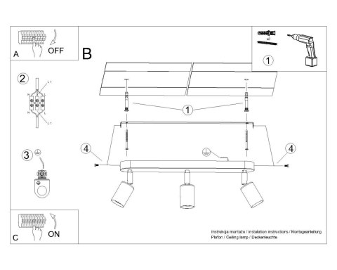 Sollux Lampa Plafon FORNES 3 czarny