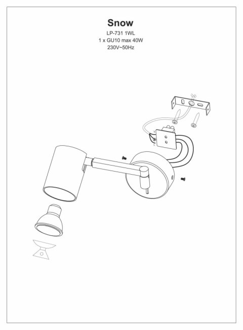Kinkiet z wysięgnikiem Snow czarny 1xGU10 Light Prestige