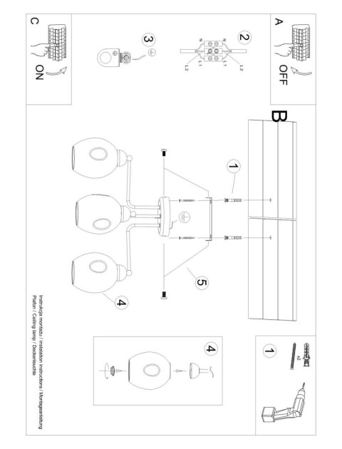 Sollux Lampa Żyrandol FILLAN 3 czarny