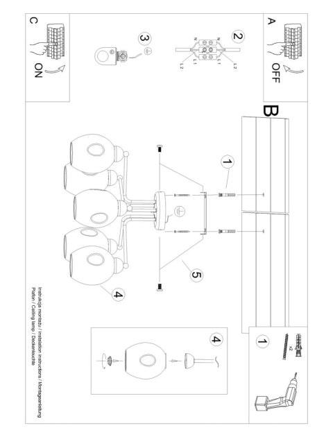 Sollux Lampa Żyrandol FILLAN 5 czarny