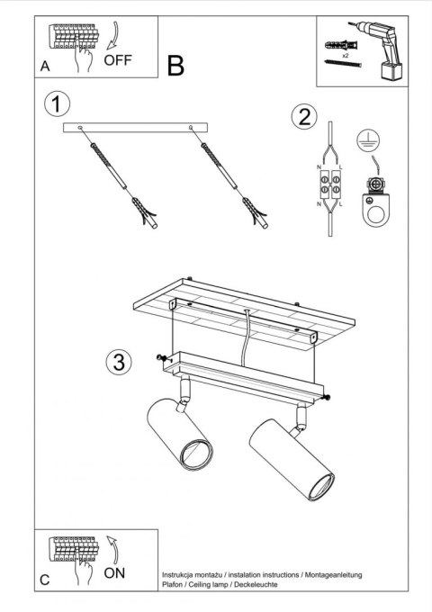 Sollux Lampa Plafon DIREZIONE 2 biały