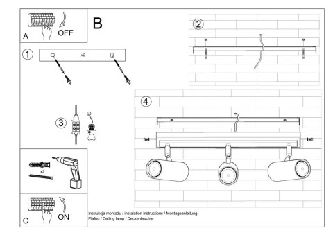 Sollux Lampa Plafon DIREZIONE 3 biały