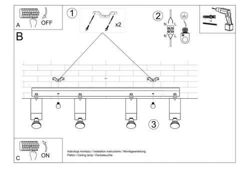 Sollux Lampa Plafon MERIDA 4L czarny