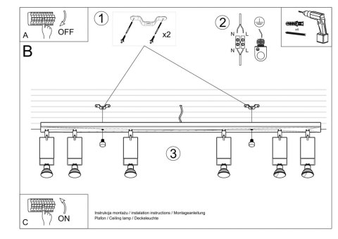 Sollux Lampa Plafon MERIDA 6L czarny