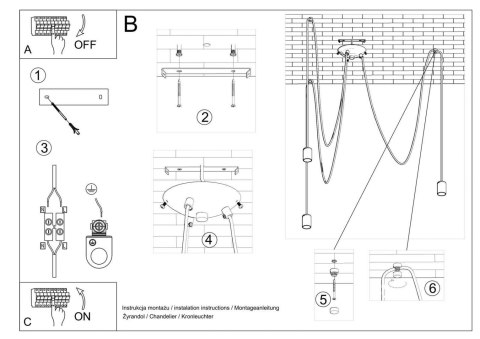 Sollux Lampa Żyrandol Zwis EDISON 3 czarny do salonu nad stół