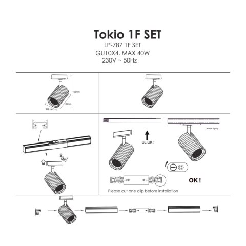 Light Prestige Zestaw oświetlenia szynowego Tokio SET 1F czarny 4xGU10