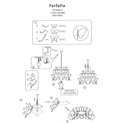 Lampa wisząca Farfalla ciemny róż 1xE27 Light Prestige