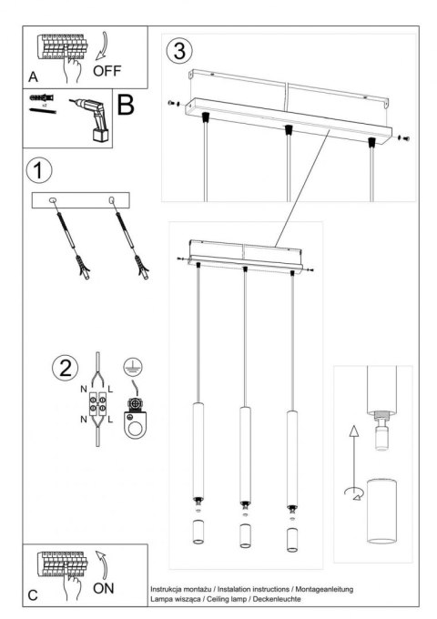 Sollux Lampa wisząca nad Stół Zwis Żyrandol TUBA LED LOFT WEZYR 3 biała