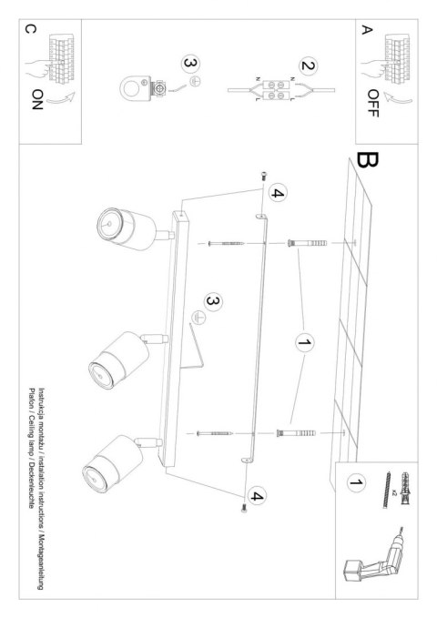 Sollux Lampa Plafon NERO 3 czarny/złoty