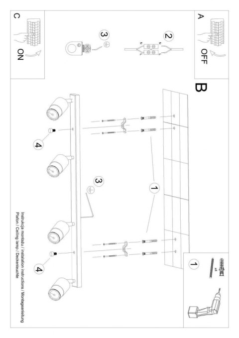 Sollux Lampa Plafon NERO 4 czarny/złoty