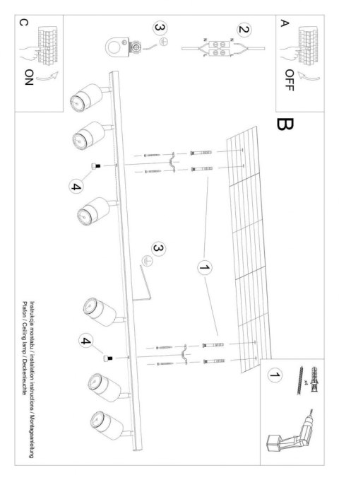 Sollux Lampa Plafon NERO 6 czarny/chrom