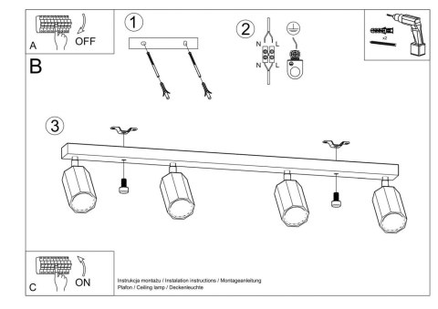 Sollux Lampa Plafon ZEKE 4 dąb