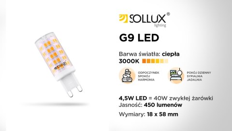 Sollux Żarówka LED G9 3000K 4,5W 450lm