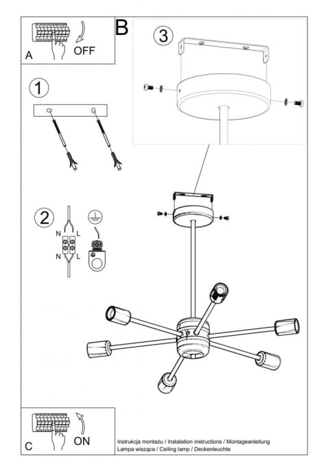 Sollux Lampa Żyrandol LANGO 6 czarny