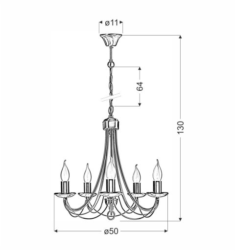 Lampa wisząca patynowa żyrandol 5x40W E14 Muza