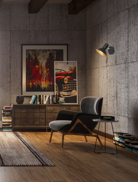 Lampa ścienna kinkiet 1X40W E27 czarny + złoty metal DISO 91-63410