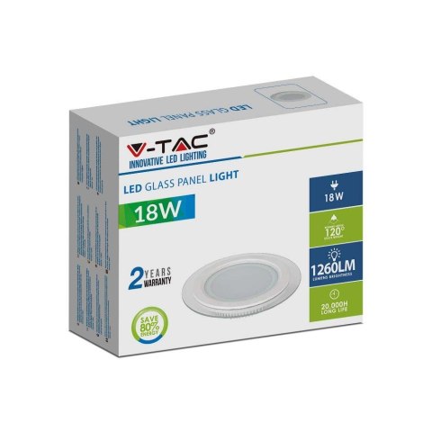 Panel LED V-TAC 18W LED Szkło Okrągły VT-1881G 6400K 1260lm