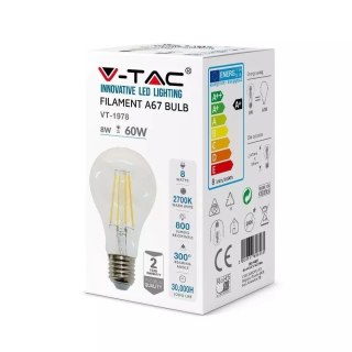 Żarówka LED V-TAC 8W Filament E27 A67 VT-1978 6400K 800lm