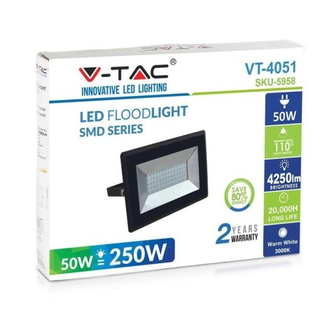 Projektor LED V-TAC 50W SMD E-Series Czarny VT-4051 6500K 4250lm