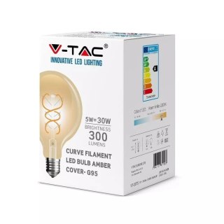 Żarówka LED V-TAC 5W Filament E27 Kula G95 Złota VT-2075 2200K 300lm