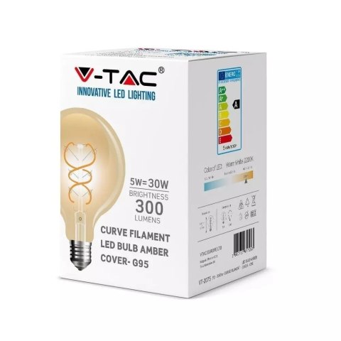 Żarówka LED V-TAC 5W Filament E27 Kula G95 Złota VT-2075 2200K 300lm
