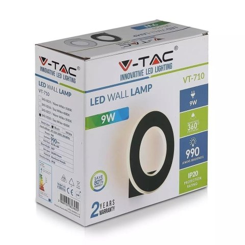 Kinkiet Ścienny V-TAC 9W LED Czarny VT-710 3000K 990lm