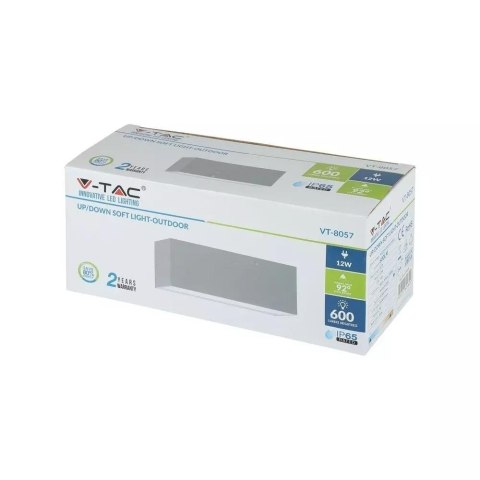 Oprawa Ścienna V-TAC 12W LED Góra Dół Szary IP65 VT-8057 4000K 600lm